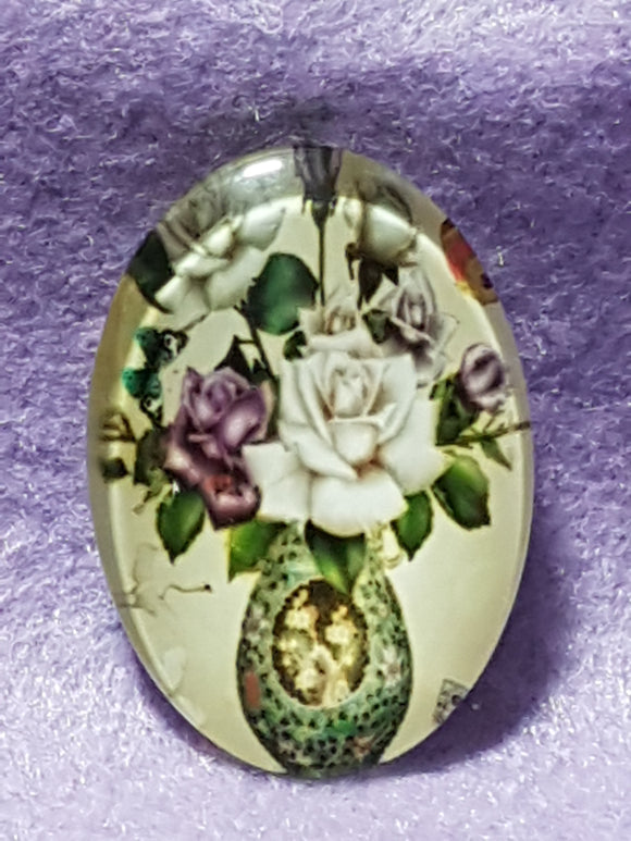 CABOCHON - 35 X 25MM GLASS OVAL - FLOWERS