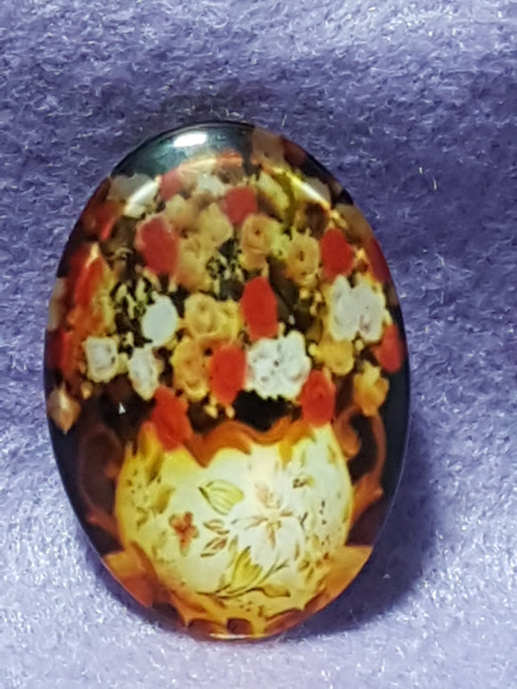 CABOCHON - 35 X 25MM GLASS OVAL - FLOWERS