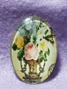 CABOCHON - 35 X 25MM GLASS OVAL - FLOWERS