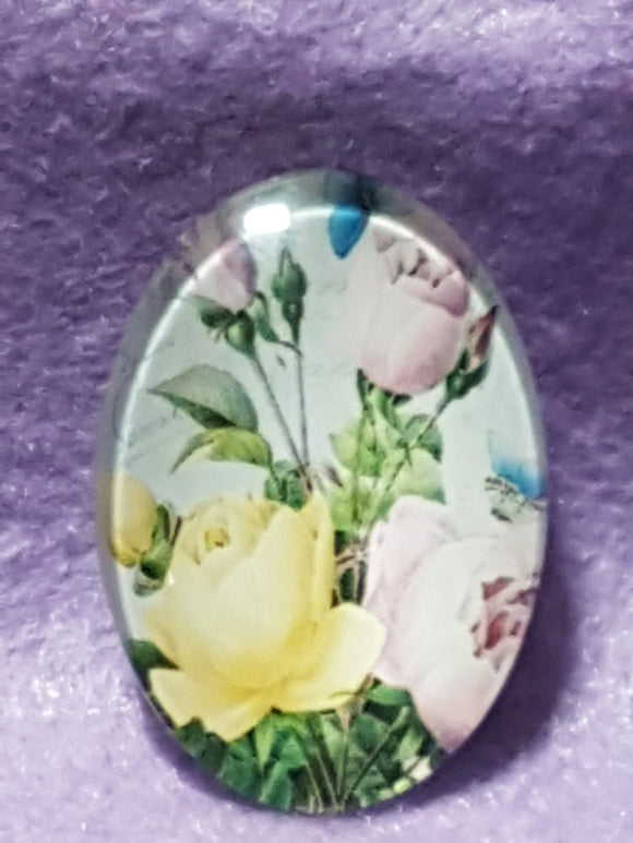 CABOCHON - 35 X 25MM GLASS OVAL - FLOWERS