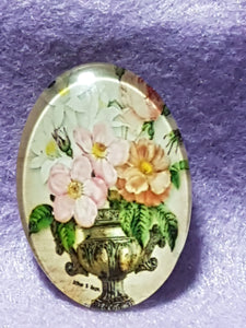 CABOCHON - 35 X 25MM GLASS OVAL - FLOWERS