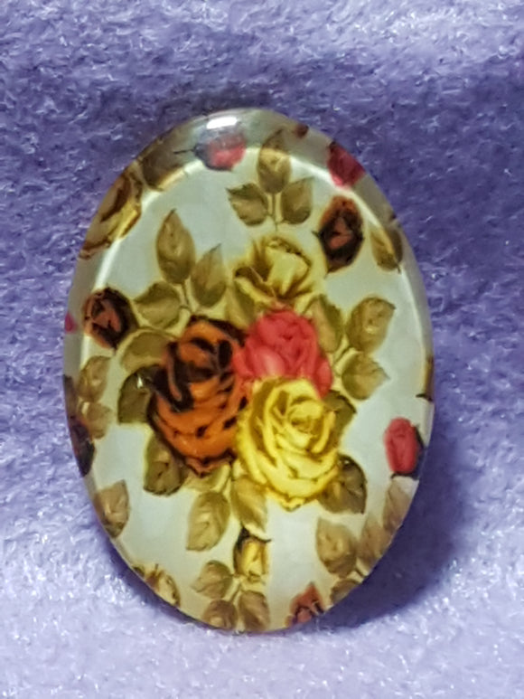 CABOCHON - 35 X 25MM GLASS OVAL - FLOWERS