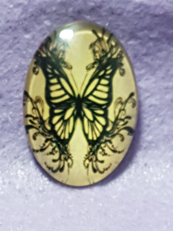 CABOCHON - 35 X 25MM GLASS OVAL - BUTTERFLIES