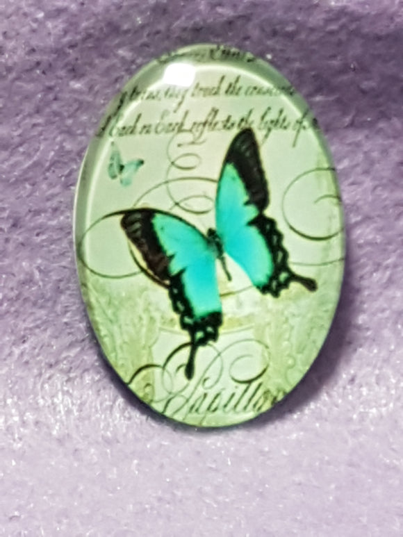 CABOCHON - 35 X 25MM GLASS OVAL - BUTTERFLIES