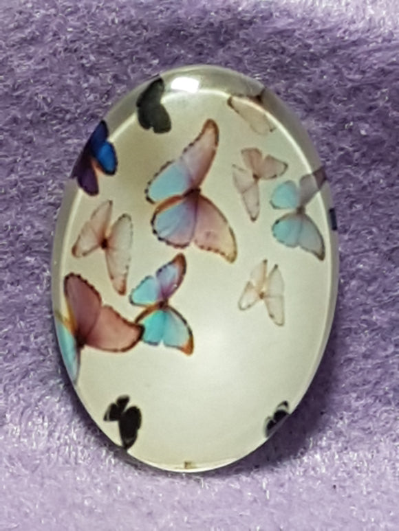 CABOCHON - 35 X 25MM GLASS OVAL - BUTTERFLIES