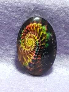 CABOCHON - 30 X 20MM GLASS OVAL - HELIX - FRACTALS