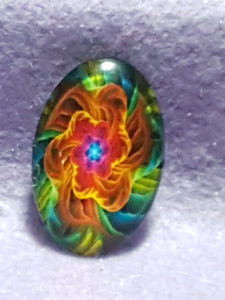 CABOCHON - 30 X 20MM GLASS OVAL - HELIX - FRACTALS