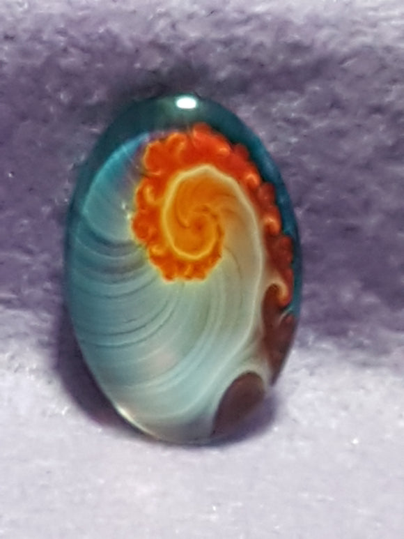 CABOCHON - 30 X 20MM GLASS OVAL - HELIX - FRACTALS