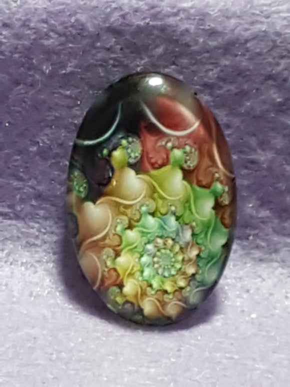 CABOCHON - 30 X 20MM GLASS OVAL - HELIX - FRACTALS