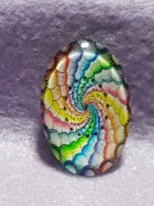 CABOCHON - 30 X 20MM GLASS OVAL - HELIX - FRACTALS