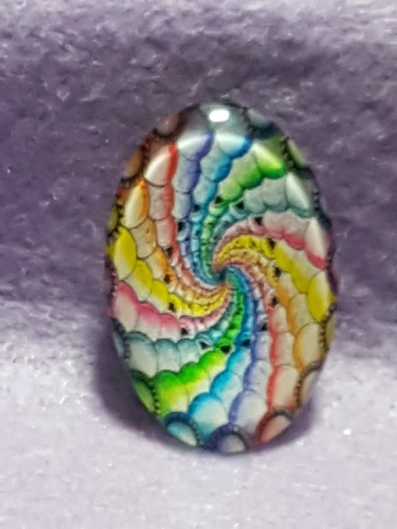 CABOCHON - 30 X 20MM GLASS OVAL - HELIX - FRACTALS