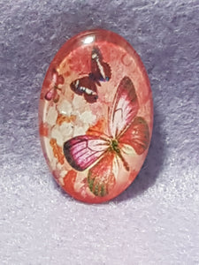 CABOCHON - 30 X 20MM GLASS OVAL - BUTTERFLY - RED