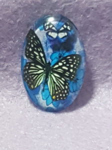 CABOCHON - 30 X 20MM GLASS OVAL - BUTTERFLY - DARK BLUE