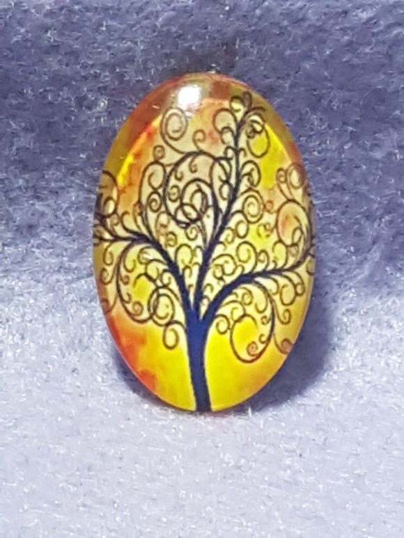 CABOCHON - 30 X 20MM GLASS OVAL - TREES - ORANGE