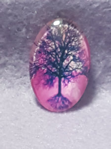 CABOCHON - 30 X 20MM GLASS OVAL - TREES - PURPLE