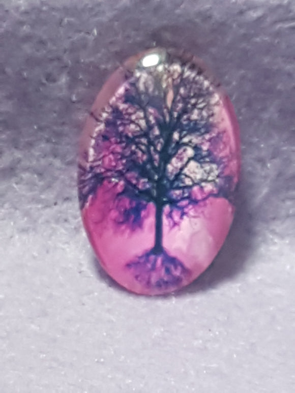 CABOCHON - 30 X 20MM GLASS OVAL - TREES - PURPLE