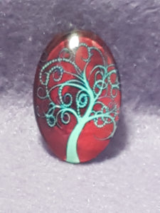 CABOCHON - 30 X 20MM GLASS OVAL - TREES - CRIMSON