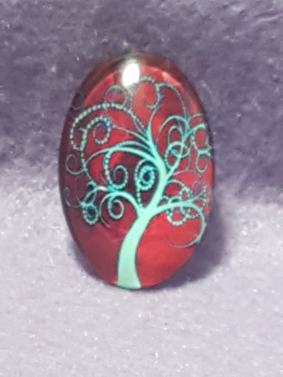 CABOCHON - 30 X 20MM GLASS OVAL - TREES - CRIMSON