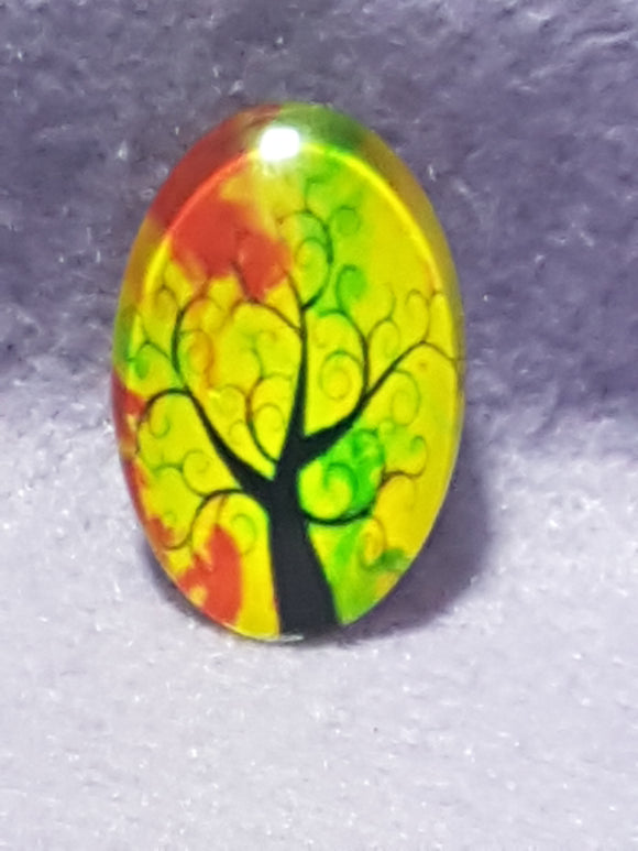 CABOCHON - 30 X 20MM GLASS OVAL - TREES - YELLOW