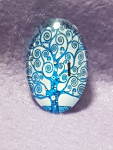 CABOCHON - 30 X 20MM GLASS OVAL - TREES - BLUE