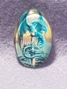 CABOCHON - 30 X 20MM GLASS OVAL - DRAGON - BLUE
