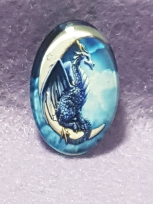 CABOCHON - 30 X 20MM GLASS OVAL - DRAGON - MID. BLUE