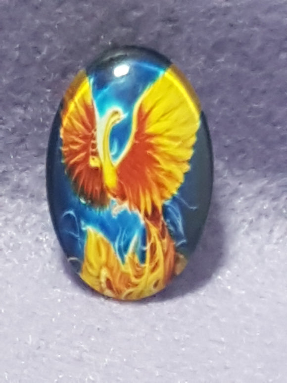 CABOCHON - 30 X 20MM GLASS OVAL - DRAGON - RED/ORANGE