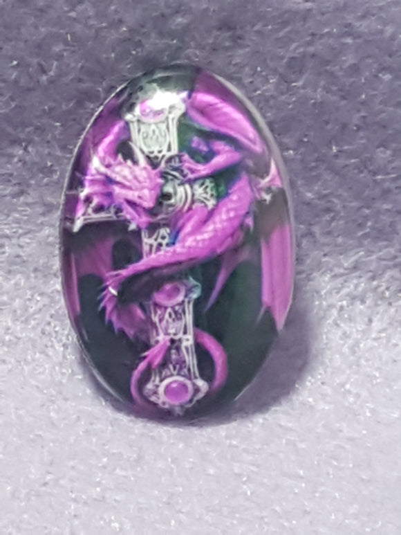 CABOCHON - 30 X 20MM GLASS OVAL - DRAGON - PURPLE