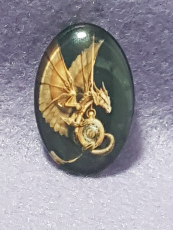 CABOCHON - 30 X 20MM GLASS OVAL - DRAGON - BROWN