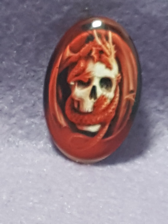CABOCHON - 30 X 20MM GLASS OVAL - DRAGON - RED