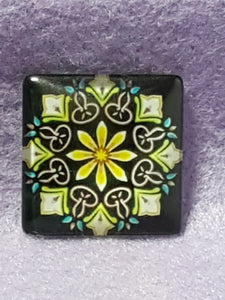 CABOCHON - 25 x 25MM GLASS SQUARE - PATTERNED