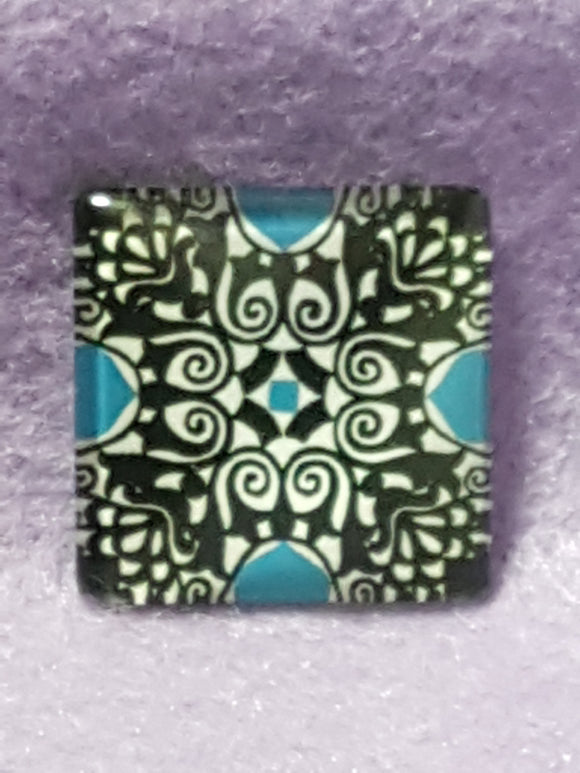 CABOCHON - 25 x 25MM GLASS SQUARE - PATTERNED