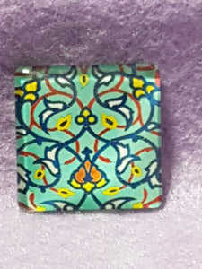 CABOCHON - 25 x 25MM GLASS SQUARE - PATTERNED