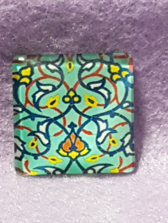 CABOCHON - 25 x 25MM GLASS SQUARE - PATTERNED