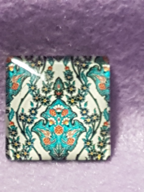 CABOCHON - 25 x 25MM GLASS SQUARE - PATTERNED