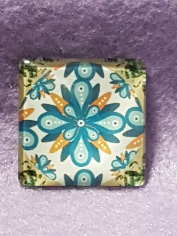 CABOCHON - 25 x 25MM GLASS SQUARE - PATTERNED