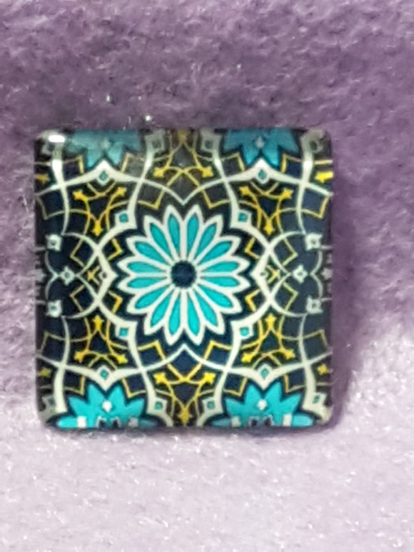 CABOCHON - 25 x 25MM GLASS SQUARE - PATTERNED