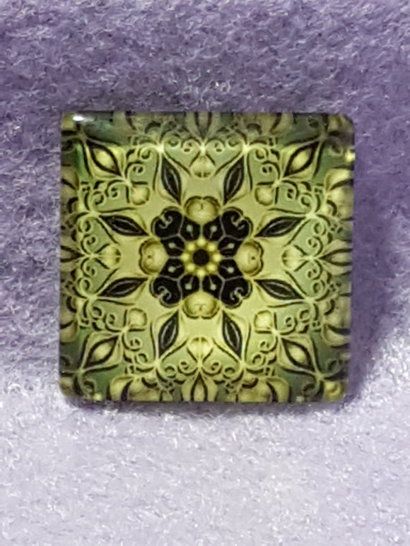 CABOCHON - 25 x 25MM GLASS SQUARE - PATTERNED