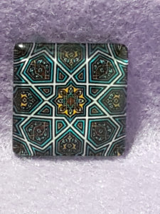 CABOCHON - 25 x 25MM GLASS SQUARE - PATTERNED