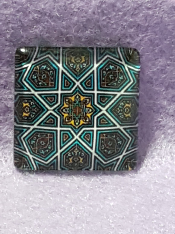 CABOCHON - 25 x 25MM GLASS SQUARE - PATTERNED