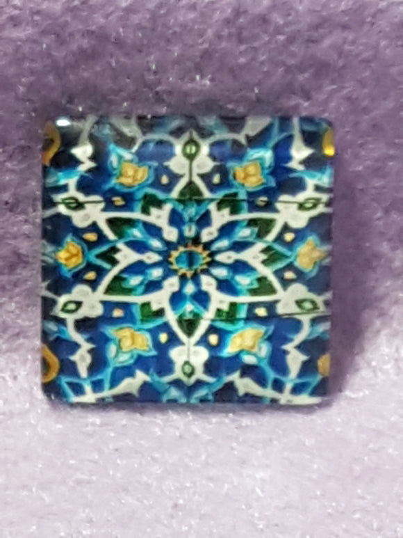 CABOCHON - 25 x 25MM GLASS SQUARE - PATTERNED