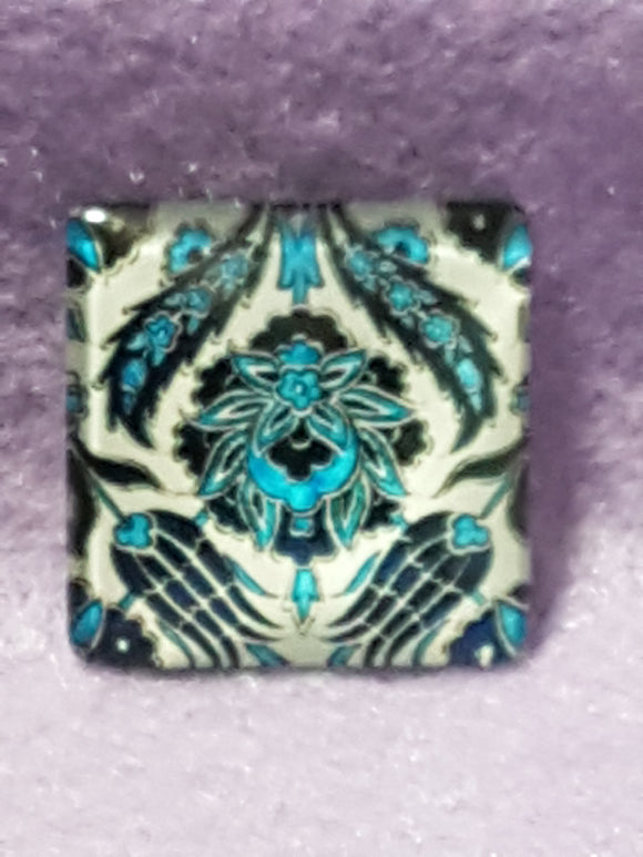 CABOCHON - 25 x 25MM GLASS SQUARE - PATTERNED