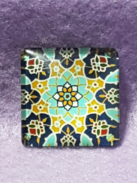 CABOCHON - 25 x 25MM GLASS SQUARE - PATTERNED