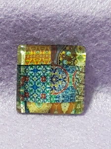CABOCHON - 25 x 25MM GLASS SQUARE - PATTERNED