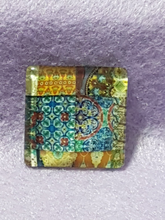 CABOCHON - 25 x 25MM GLASS SQUARE - PATTERNED