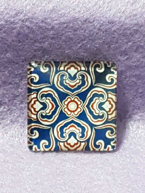 CABOCHON - 25 x 25MM GLASS SQUARE - PATTERNED