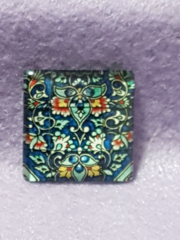CABOCHON - 25 x 25MM GLASS SQUARE - PATTERNED