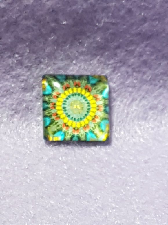 CABOCHON - 15 X 15MM GLASS SQUARE - FLORAL PATTERN