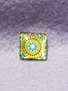 CABOCHON - 15 X 15MM GLASS SQUARE - FLORAL PATTERN