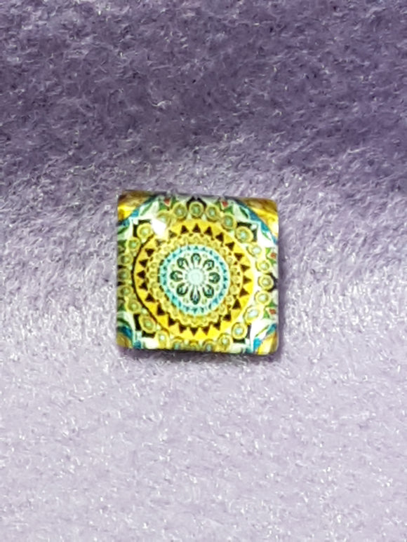 CABOCHON - 15 X 15MM GLASS SQUARE - FLORAL PATTERN
